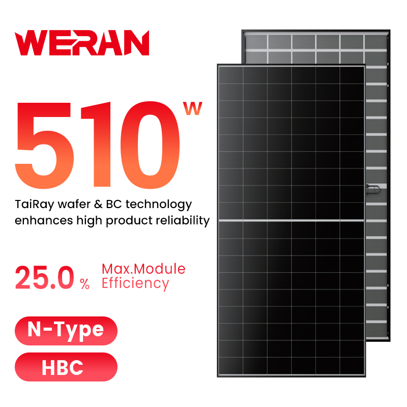 Painéal Gréine Teagmhála Cúl Chónaithe WERAN 495-510W - Modúl PV Rooftop Gloine Dúbailte OEM do Dháileoirí agus Suiteálaithe